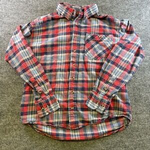 Rough Tough Flannel Shirt Mens Large Red Blue Plaid Button Front Cotton